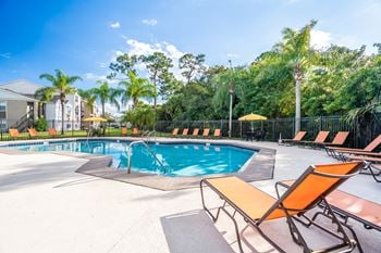 Resort-style pool with lounge seating